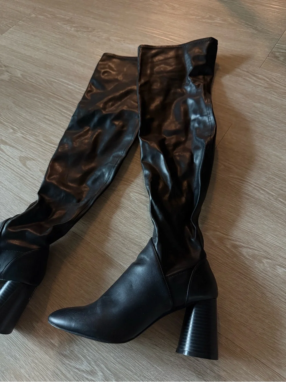 Zara Size US 7 Black Over-the-Knee Block Heel Boots
